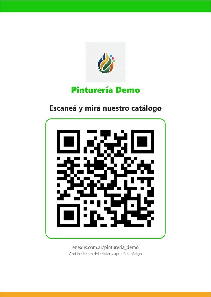 Cartel con QR de la Pinturería Demo para la vidriera