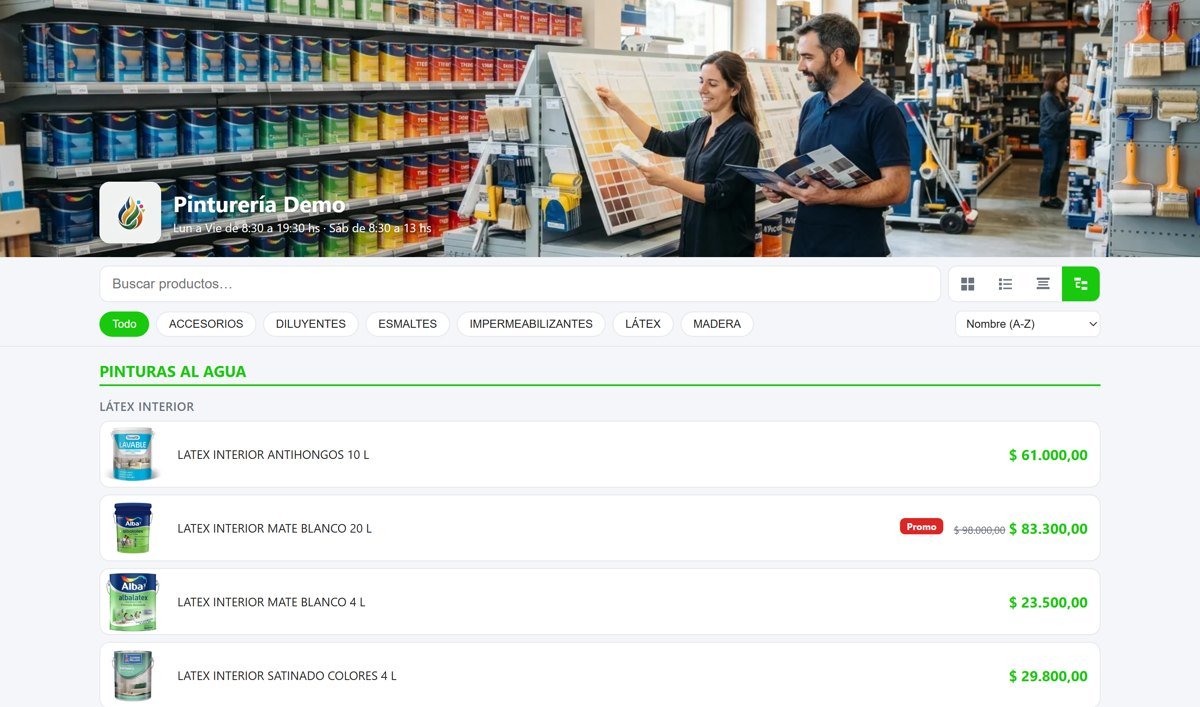 Catálogo online de una pinturería agrupado por familia